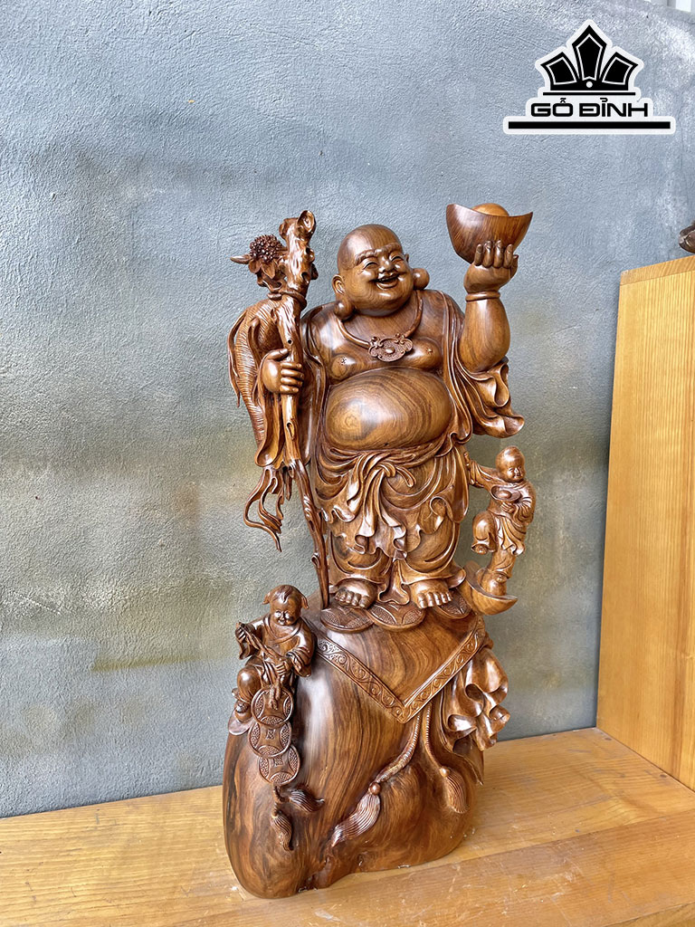 Tượng Phật Di Lặc Gỗ Bách Xanh Cao 68 Ngang 31 Sâu 25 (cm)