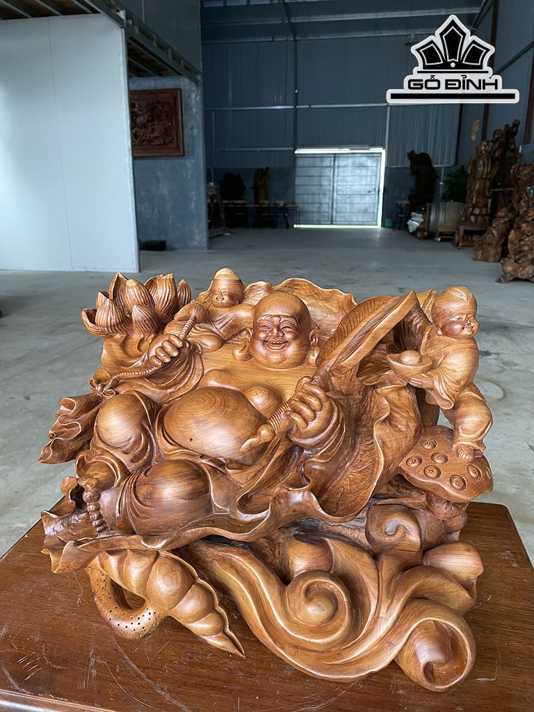 Tượng Phật Di Lặc Gỗ Ngọc Am Cao 30 Ngang 56 Sâu 36 (cm)