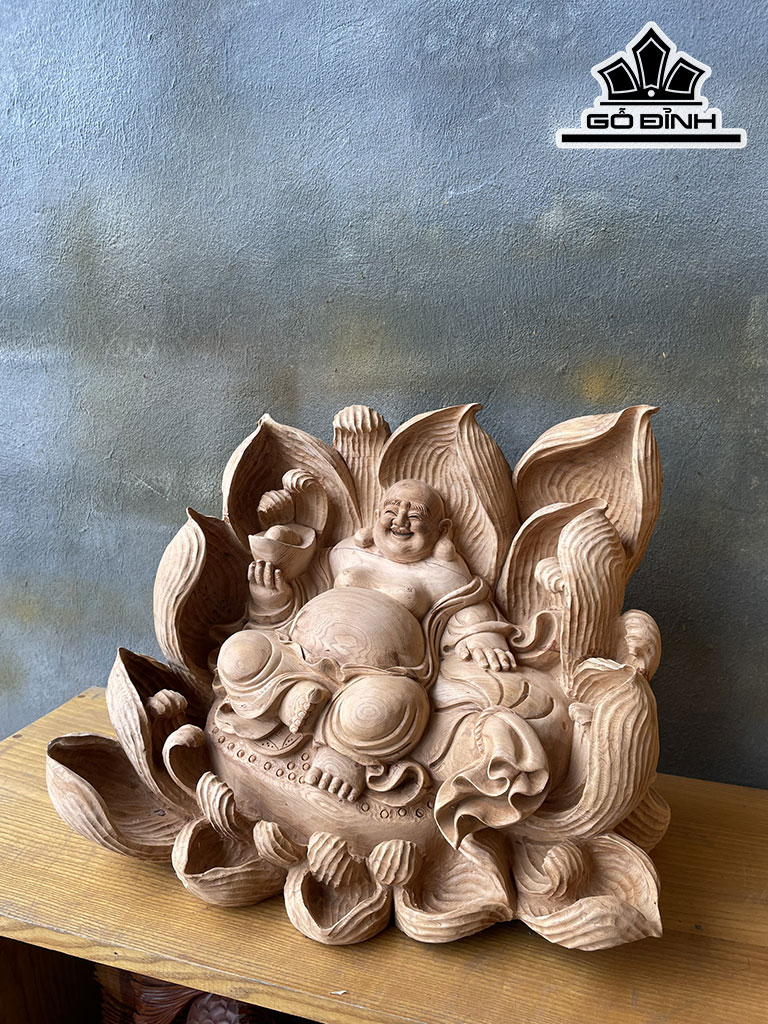 Tượng Phật Di Lặc Gỗ Ngọc Am Cao 36 Ngang 46 Sâu 35 (cm)