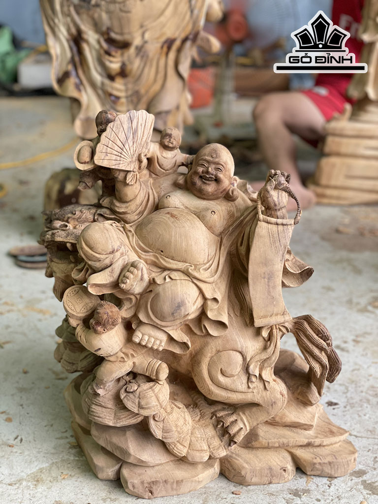 Tượng Phật Di Lặc Gỗ Ngọc Am Cao 46 Ngang 43 Sâu 30 (cm)