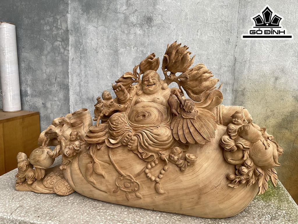 Tượng Phật Di Lặc Gỗ Ngọc Am Cao 58 Ngang 93 Sâu 28 (cm)