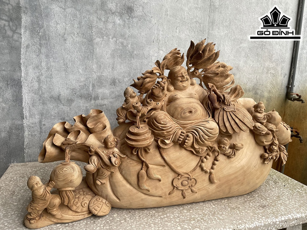 Tượng Phật Di Lặc Gỗ Ngọc Am Cao 58 Ngang 93 Sâu 28 (cm)