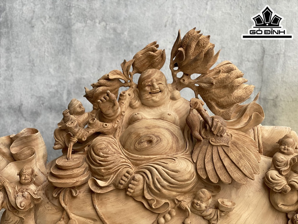 Tượng Phật Di Lặc Gỗ Ngọc Am Cao 58 Ngang 93 Sâu 28 (cm)