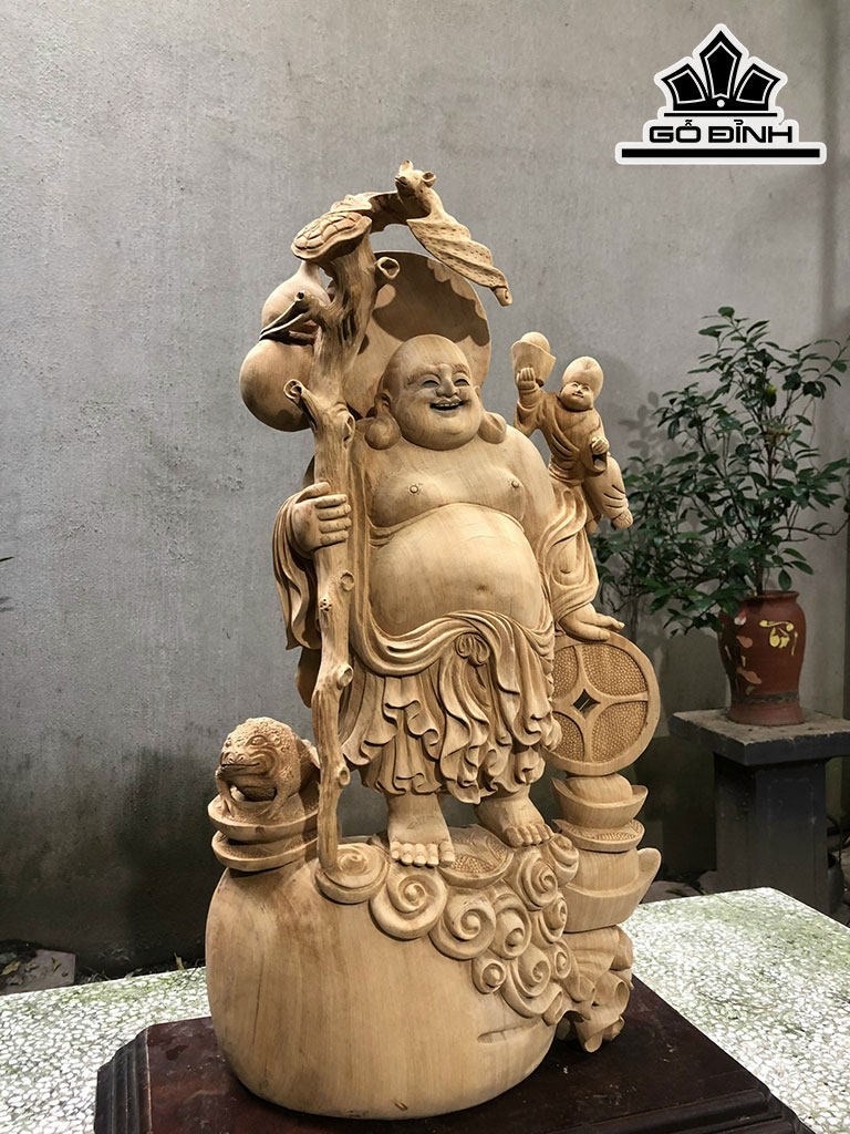 Tượng Phật Di Lặc Gỗ Ngọc Am Cao 70 Ngang 36 Sâu 16 (cm)