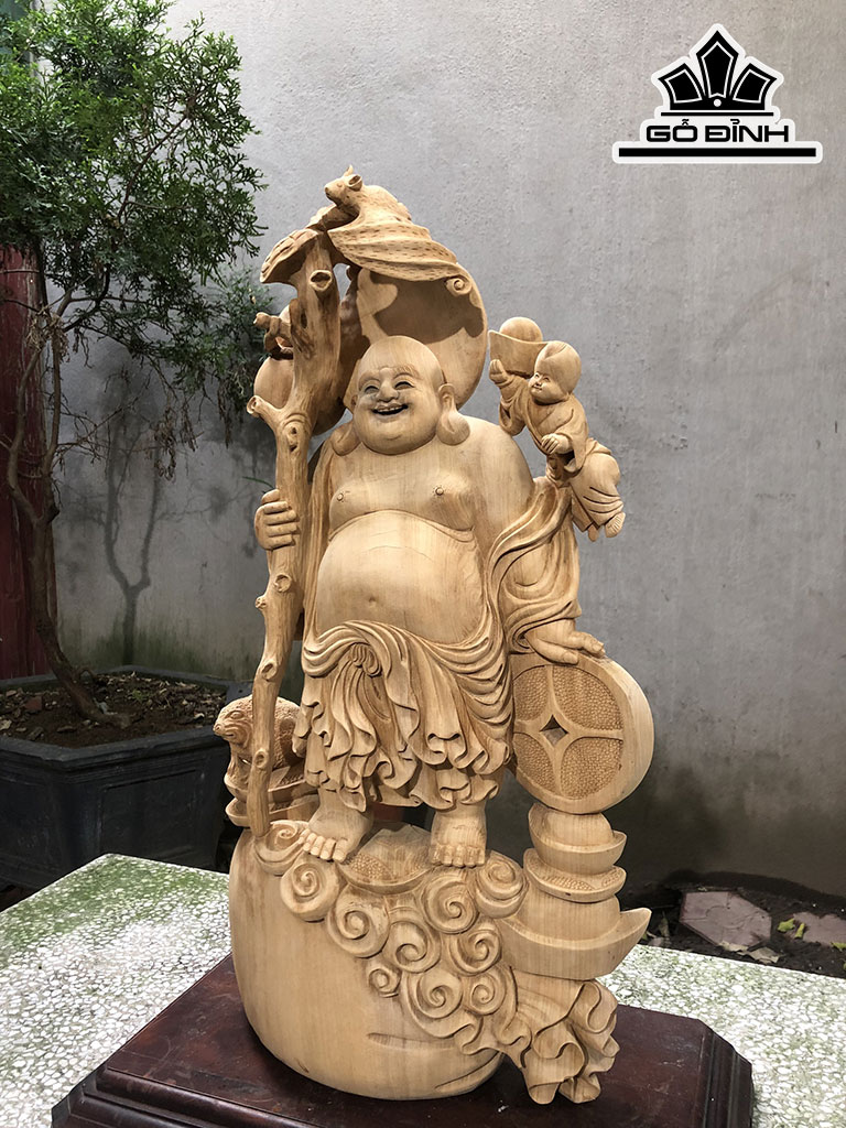 Tượng Phật Di Lặc Gỗ Ngọc Am Cao 70 Ngang 36 Sâu 16 (cm)