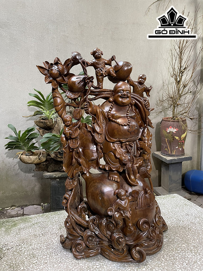 Tượng Phật Di Lặc Gỗ Xá Xị Cao 85 Ngang 55 Sâu 36 (cm)