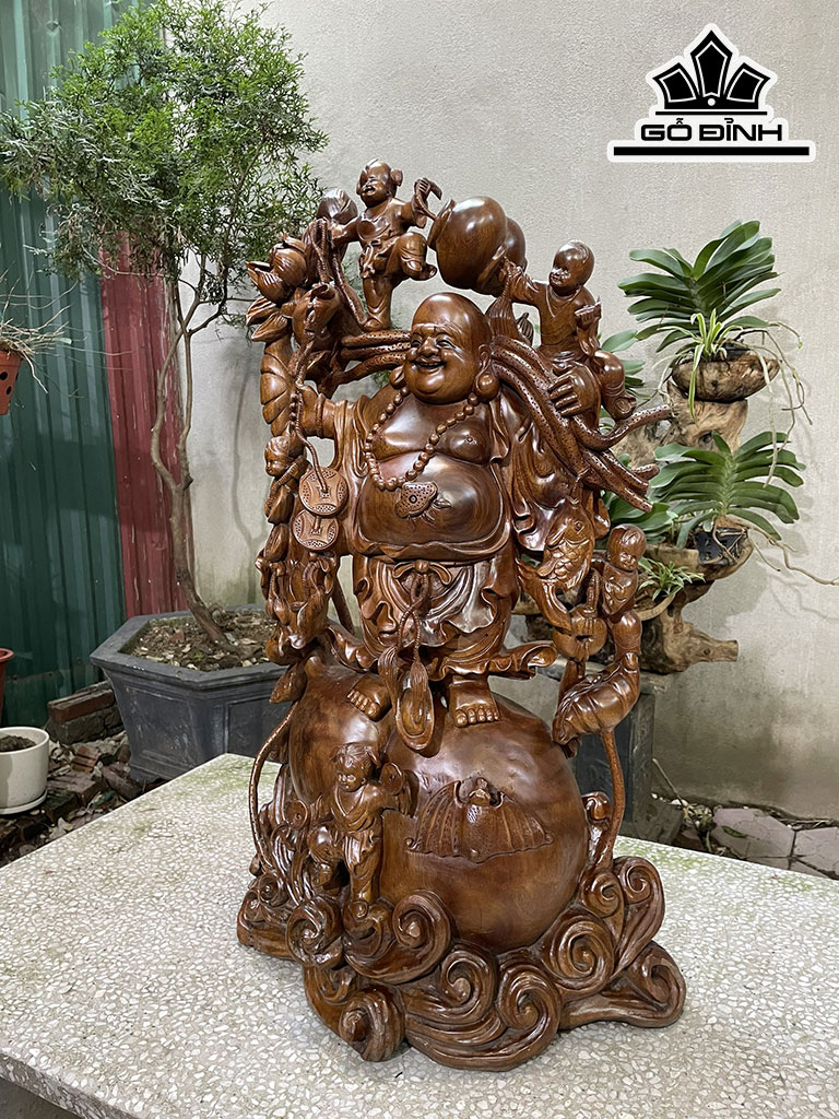 Tượng Phật Di Lặc Gỗ Xá Xị Cao 85 Ngang 55 Sâu 36 (cm)