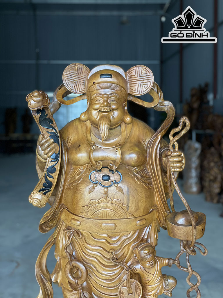 Tượng Thần Tài Gỗ Bách Xanh Cao 112 Ngang 60 Sâu 33 (cm)