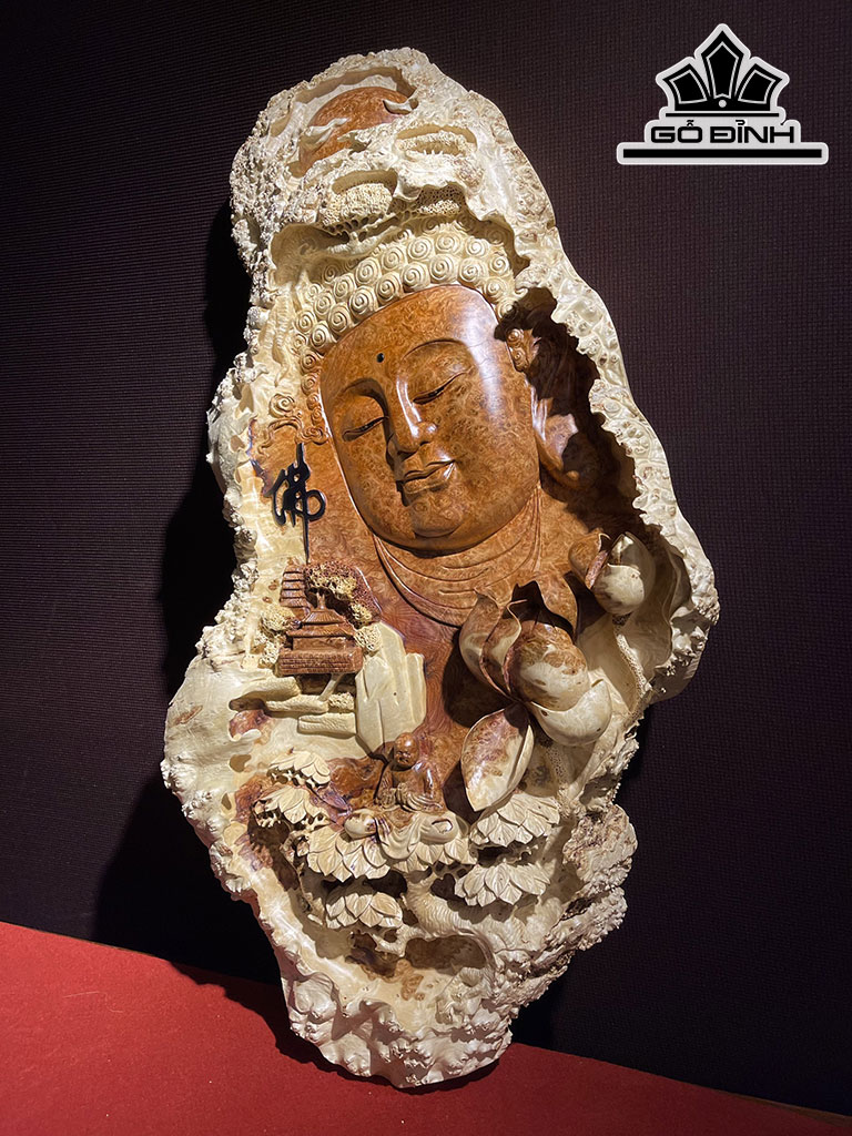 Tượng Diện Phật Tổ Gỗ Nu Hương Cao 90 Ngang 45 Sâu 10 (cm)