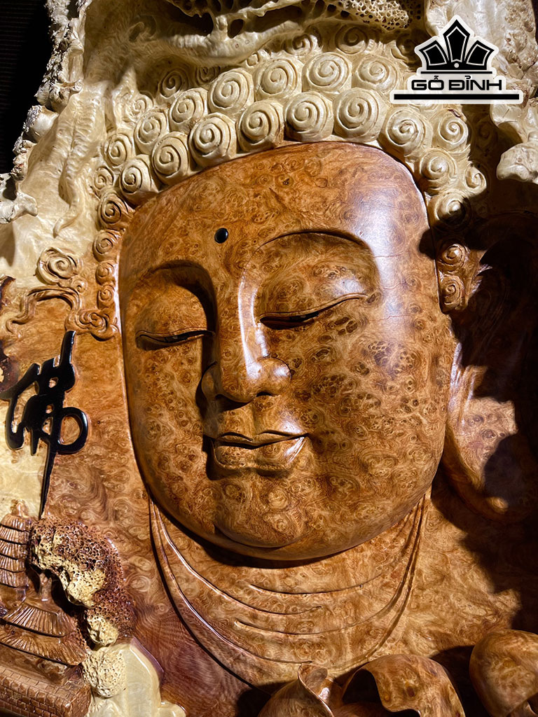 Tượng Diện Phật Tổ Gỗ Nu Hương Cao 90 Ngang 45 Sâu 10 (cm)