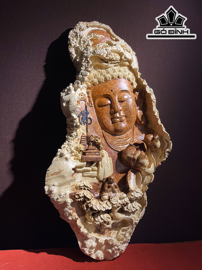 Tượng Diện Phật Tổ Gỗ Nu Hương Cao 90 Ngang 45 Sâu 10 (cm)