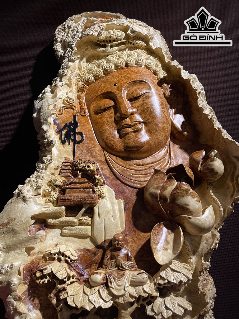 Tượng Diện Phật Tổ Gỗ Nu Hương Cao 90 Ngang 45 Sâu 10 (cm)