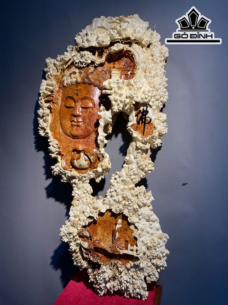 Tượng Diện Phật Tổ Gỗ Nu Hương Cao 108 Ngang 52 Sâu 6 (cm)