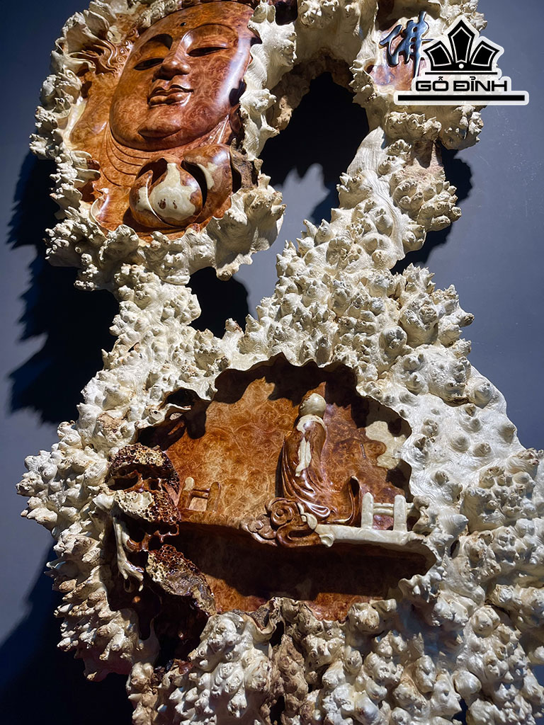 Tượng Diện Phật Tổ Gỗ Nu Hương Cao 108 Ngang 52 Sâu 6 (cm)