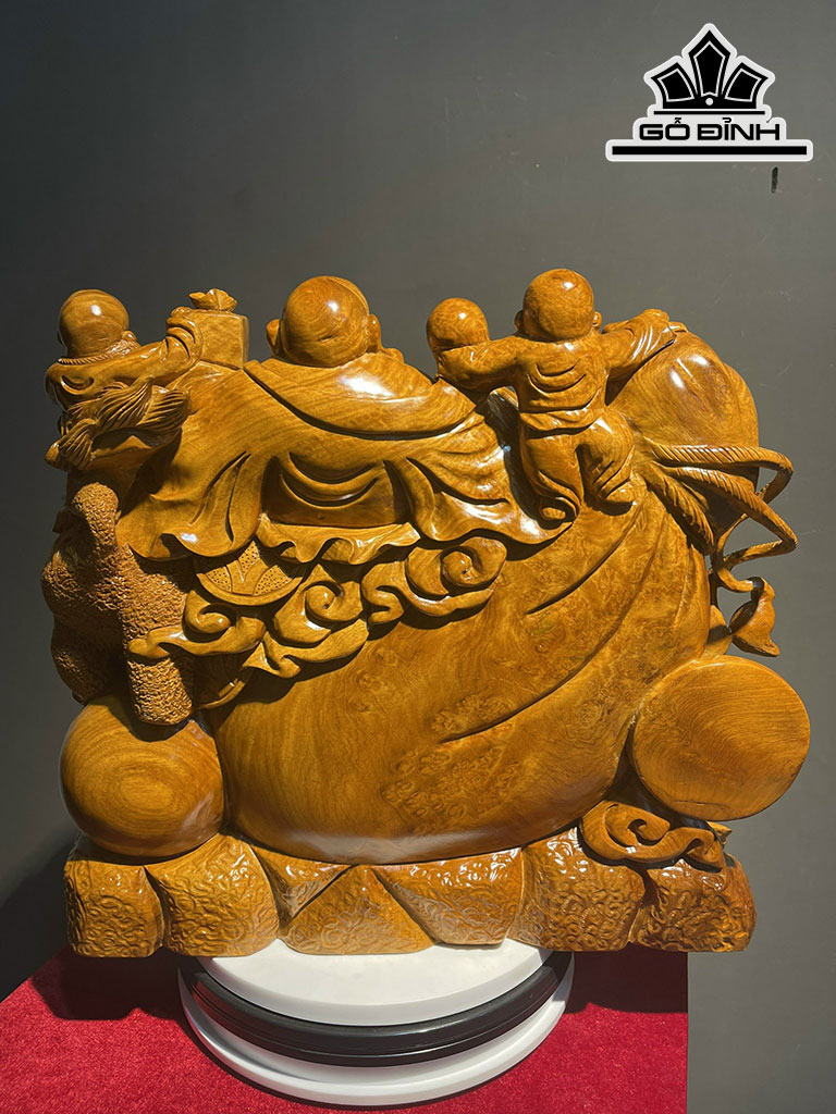 Tượng Phật Di Lặc Gỗ Nu Hương Cao 36 Ngang 40 Sâu 22 (cm)