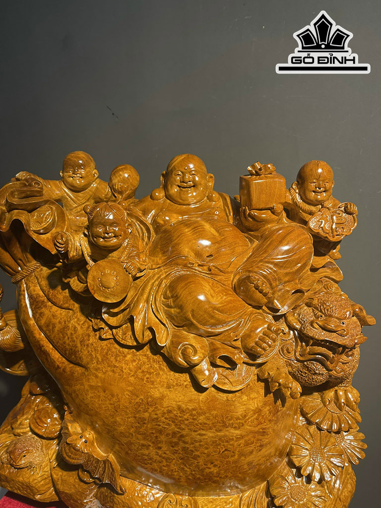 Tượng Phật Di Lặc Gỗ Nu Hương Cao 36 Ngang 40 Sâu 22 (cm)