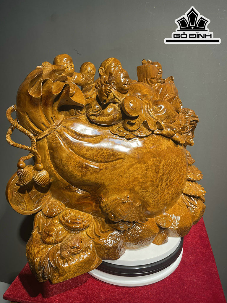 Tượng Phật Di Lặc Gỗ Nu Hương Cao 36 Ngang 40 Sâu 22 (cm)