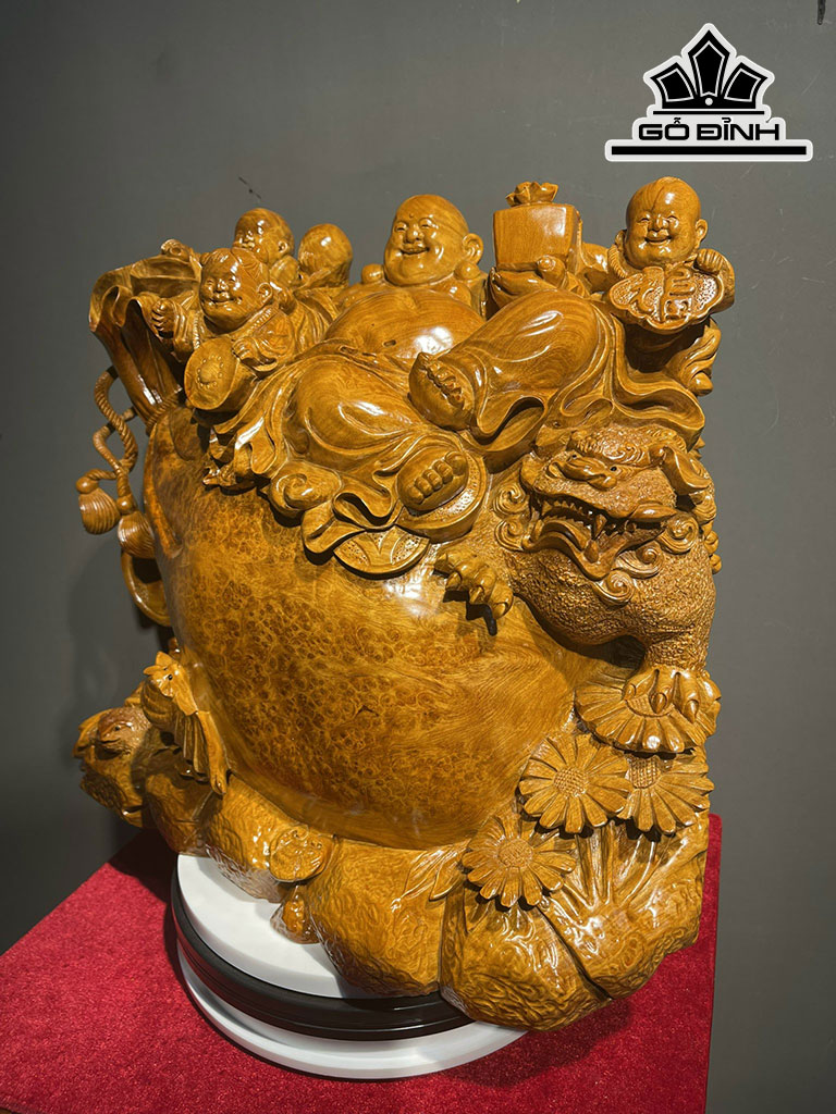 Tượng Phật Di Lặc Gỗ Nu Hương Cao 36 Ngang 40 Sâu 22 (cm)