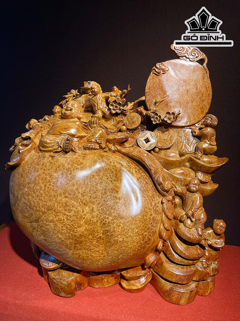 Tượng Phật Di Lặc Gỗ Nu Hương Cao 63 Ngang 60 Sâu 40 (cm)