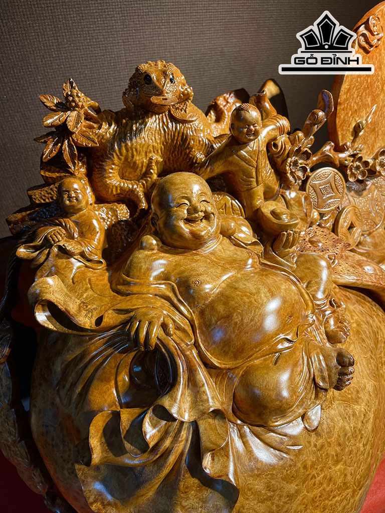 Tượng Phật Di Lặc Gỗ Nu Hương Cao 63 Ngang 60 Sâu 40 (cm)