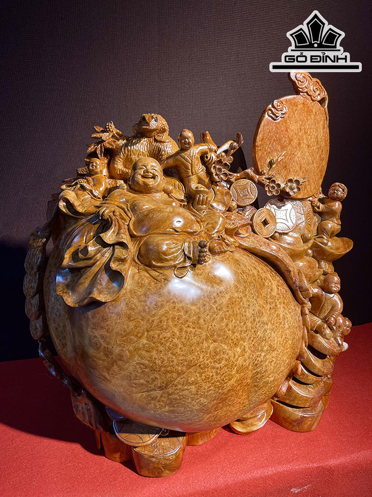 Tượng Phật Di Lặc Gỗ Nu Hương Cao 63 Ngang 60 Sâu 40 (cm)