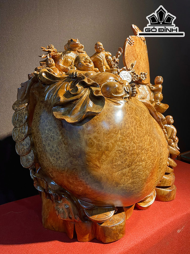 Tượng Phật Di Lặc Gỗ Nu Hương Cao 63 Ngang 60 Sâu 40 (cm)