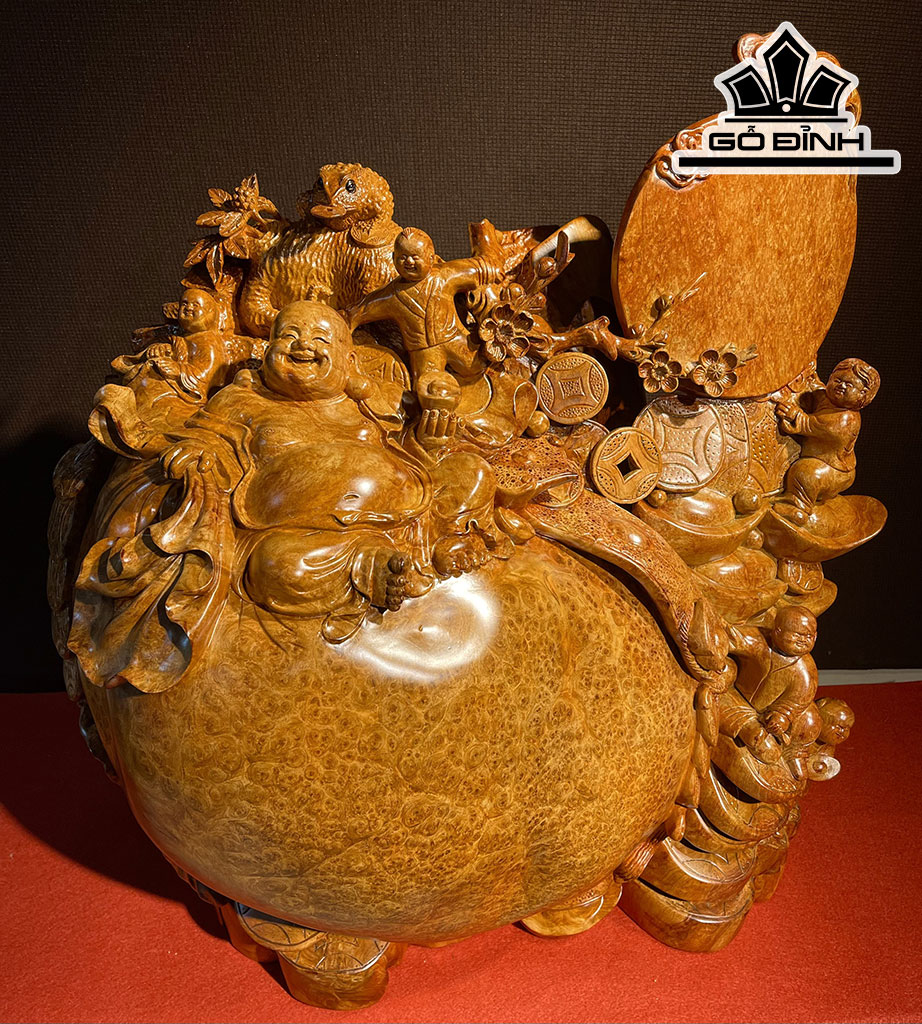 Tượng Phật Di Lặc Gỗ Nu Hương Cao 63 Ngang 60 Sâu 40 (cm)