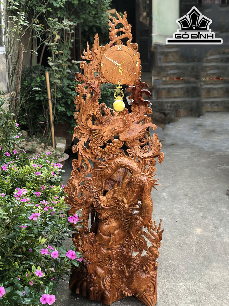 Đồng Hồ Tứ Linh Gỗ Hương Cao 168 Ngang 60 Sâu 35 (cm)