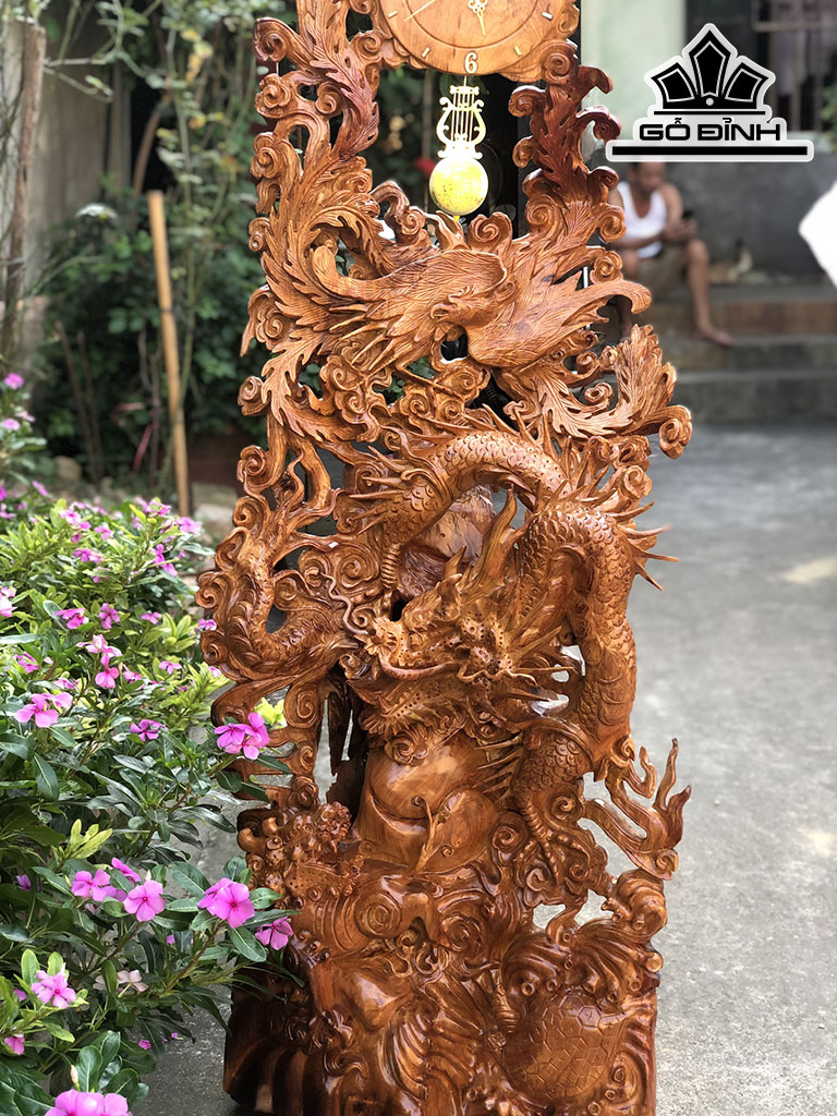Đồng Hồ Tứ Linh Gỗ Hương Cao 168 Ngang 60 Sâu 35 (cm)