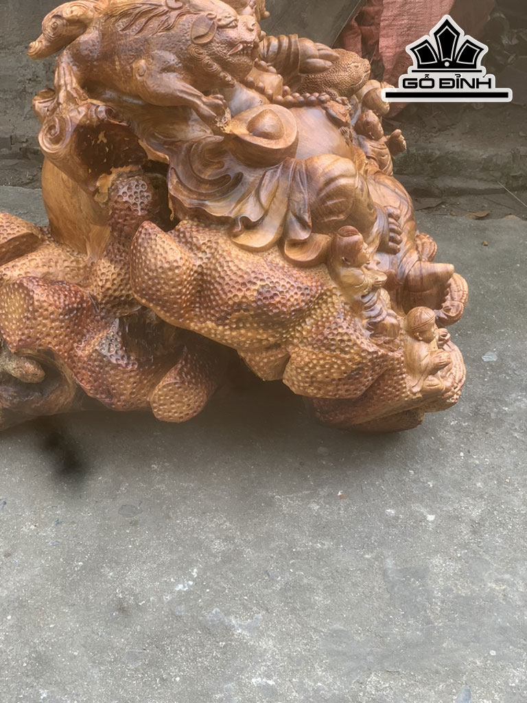 Tượng Phật Di Lặc Ngũ Phúc Gỗ Hương Cao 60 Ngang 80 Sâu 75 (cm)