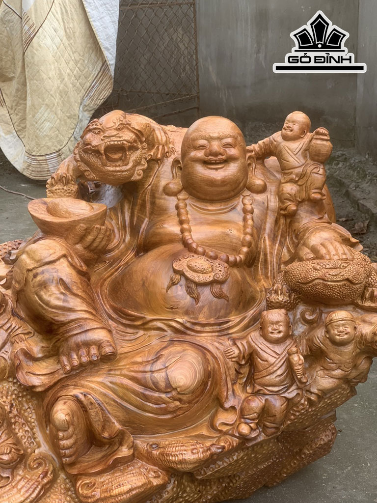 Tượng Phật Di Lặc Ngũ Phúc Gỗ Hương Cao 60 Ngang 80 Sâu 75 (cm)