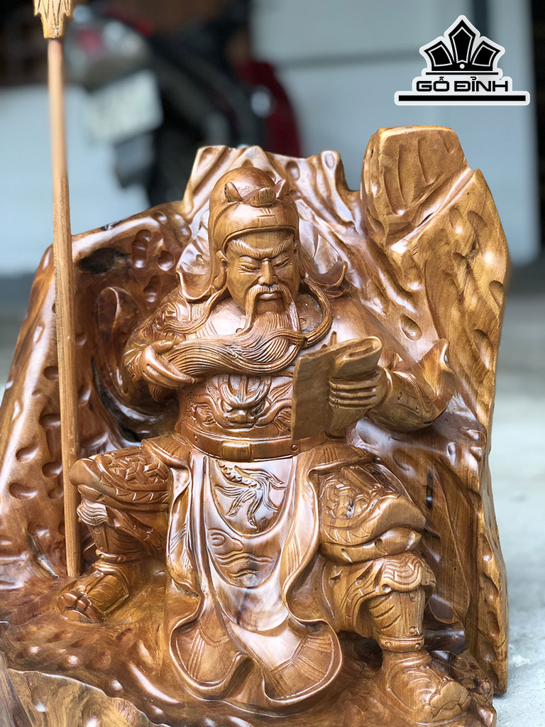 Tượng Quan Công Gỗ Bách Xanh Cao 34 Ngang 34 Sâu 32 (cm)