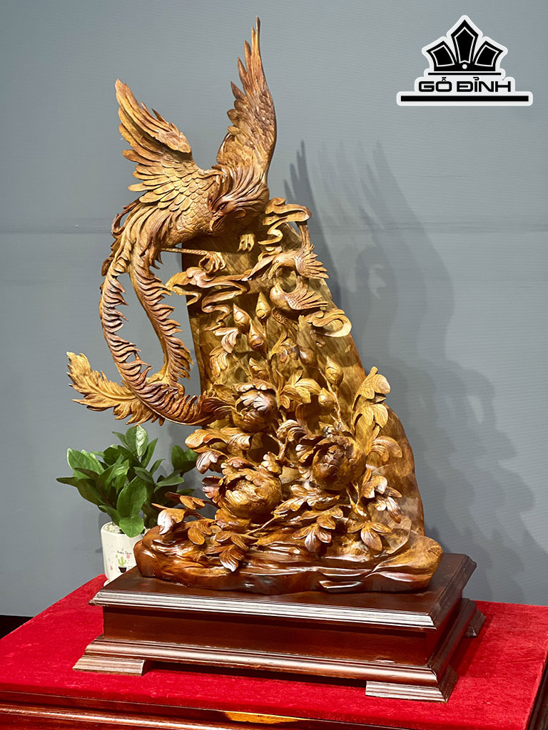 Tượng Chim Phượng Hoàng Gỗ Hương Cao 85 Ngang 48 Sâu 33 Kỷ Cao 10 (cm)