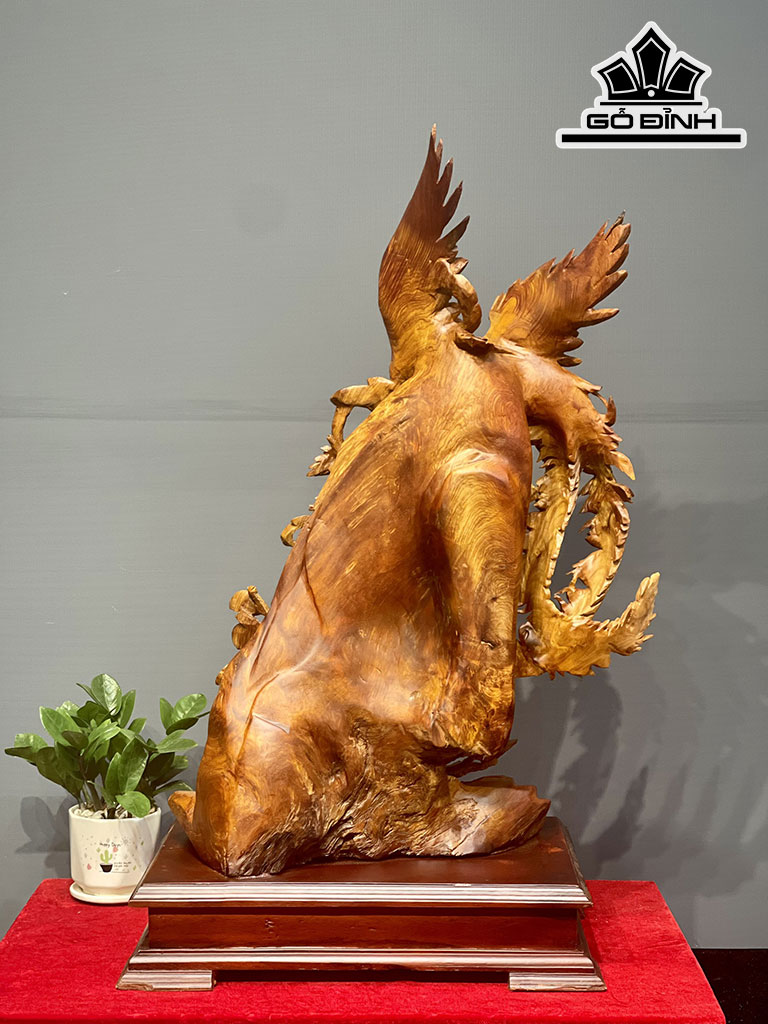 Tượng Chim Phượng Hoàng Gỗ Hương Cao 85 Ngang 48 Sâu 33 Kỷ Cao 10 (cm)