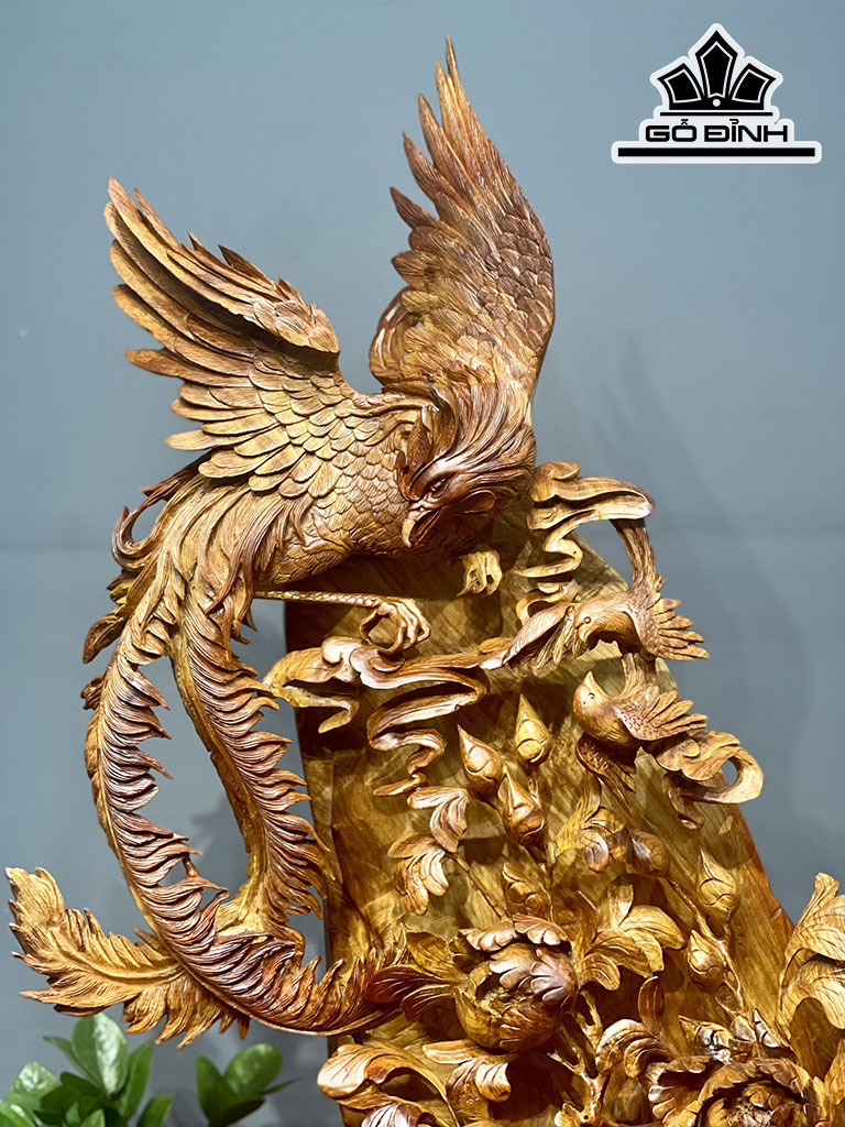 Tượng Chim Phượng Hoàng Gỗ Hương Cao 85 Ngang 48 Sâu 33 Kỷ Cao 10 (cm)