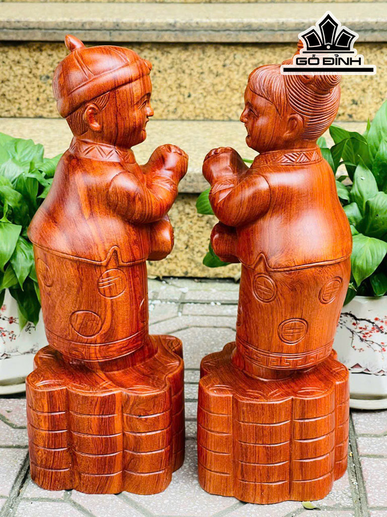 Tiên Đồng Ngọc Nữ Gỗ Hương Cao 40 Ngang 14 Sâu 14 (cm)