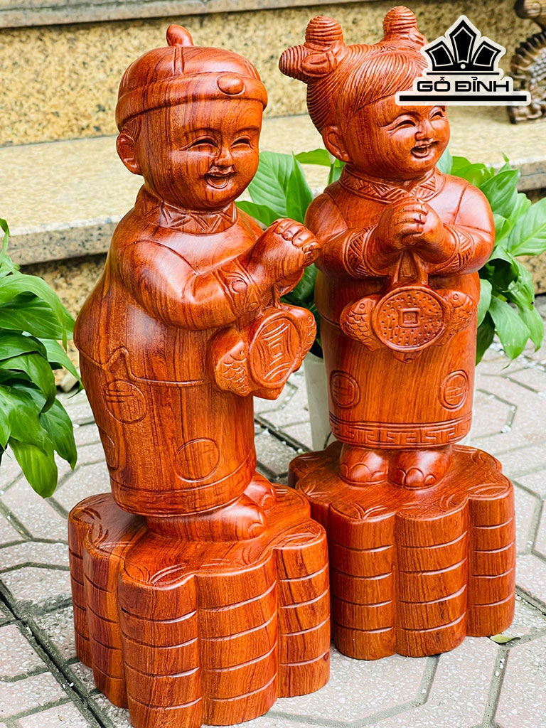 Tiên Đồng Ngọc Nữ Gỗ Hương Cao 40 Ngang 14 Sâu 14 (cm)