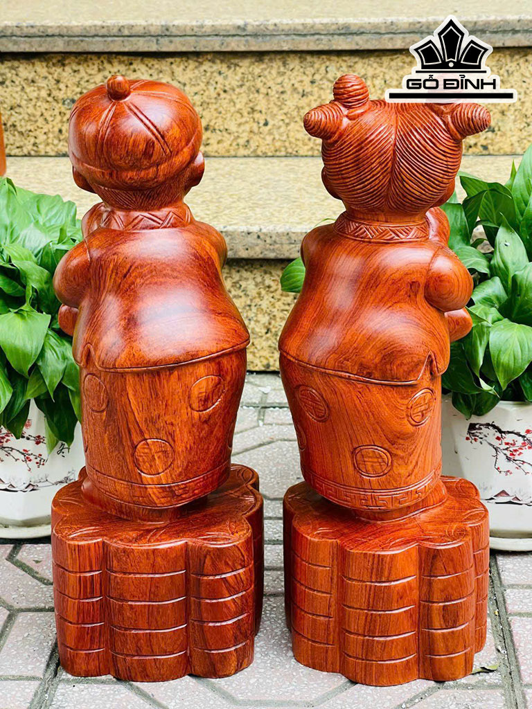 Tiên Đồng Ngọc Nữ Gỗ Hương Cao 40 Ngang 14 Sâu 14 (cm)