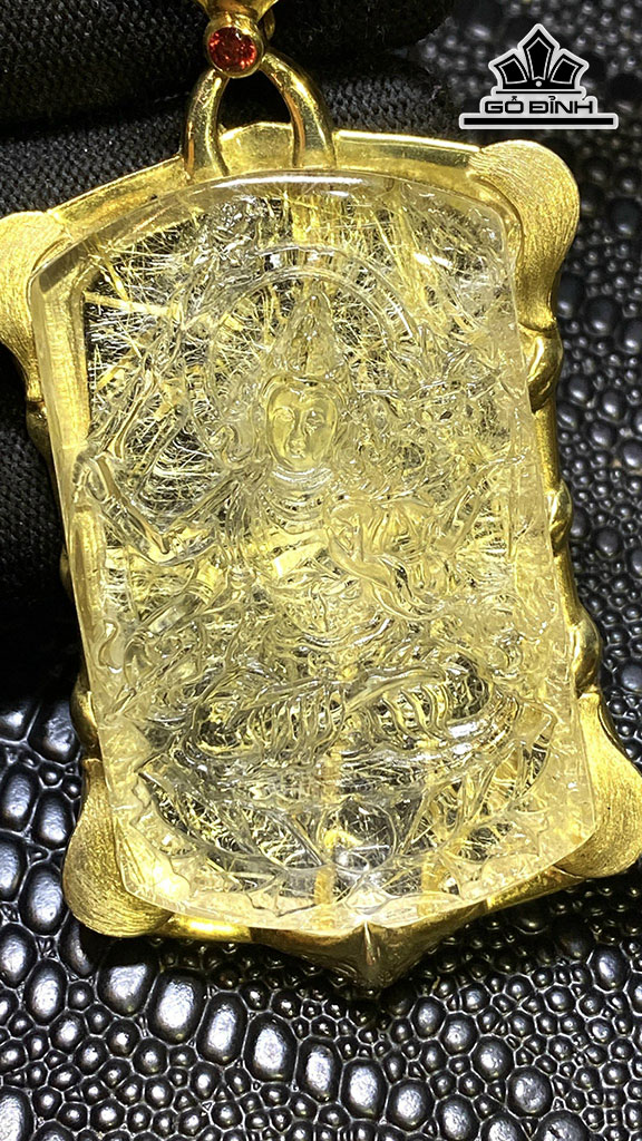 Mặt Dây Chuyền Quan Âm Đá Thạch Anh Tóc Vàng Cao 58,55 Ngang 37,15 (mm) 358,31gr