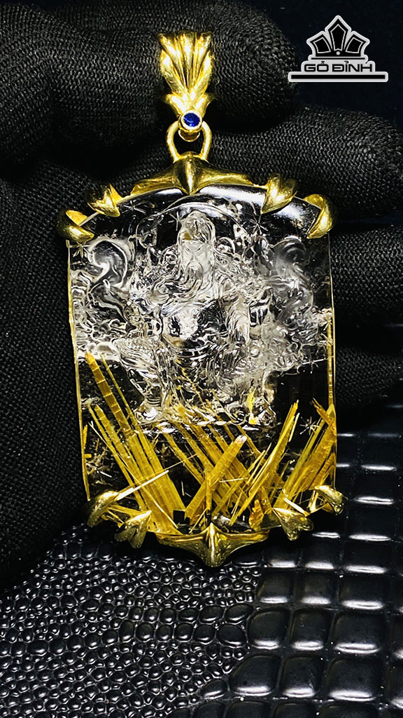 Mặt Dây Truyền Quan Công Đá Thạch Anh Tóc Vàng Cao 78 Ngang 48,8 Sâu 11 (mm) 81,2gr