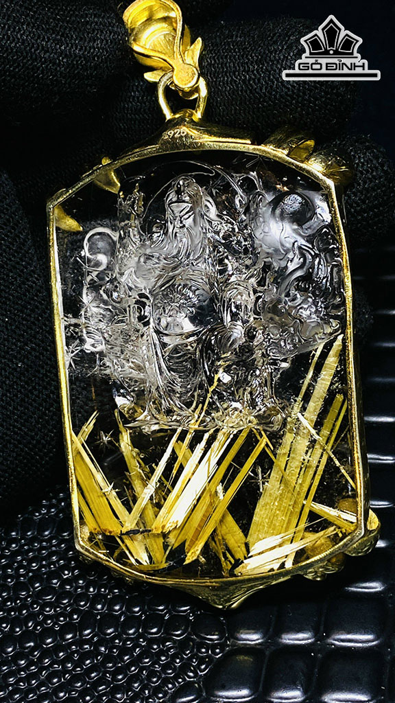 Mặt Dây Truyền Quan Công Đá Thạch Anh Tóc Vàng Cao 78 Ngang 48,8 Sâu 11 (mm) 81,2gr