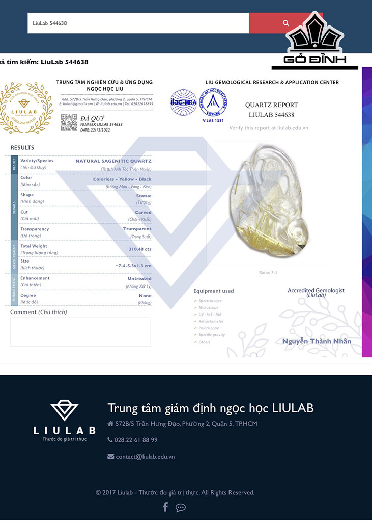 Tác Phẩm Đá Thạch Anh Tóc Vàng Cao 7,4 Ngang 1,3 (cm) 310,48kg