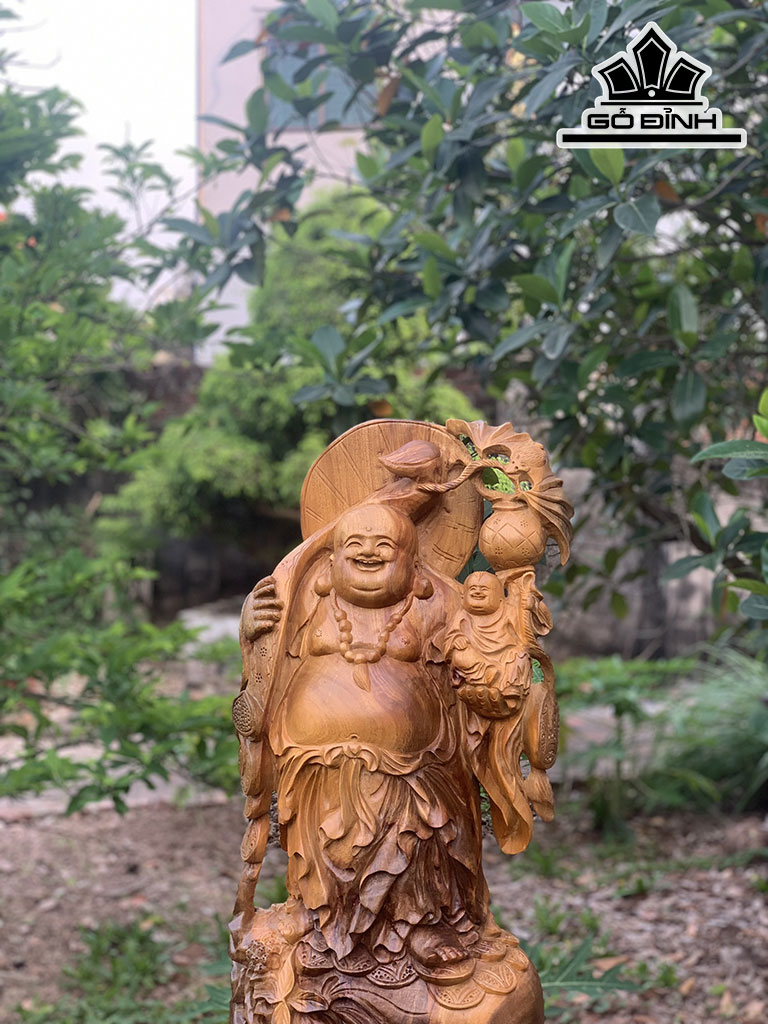 Tượng Phật Di Lặc Gỗ Xá Xị Cao 85 Ngang 35 Sâu 20 (cm)