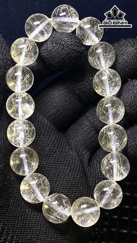 Vòng Tay Đá Thạch Anh Tóc Bạch Kim Đường Kính Hạt 12,6(mm) 48,5gr