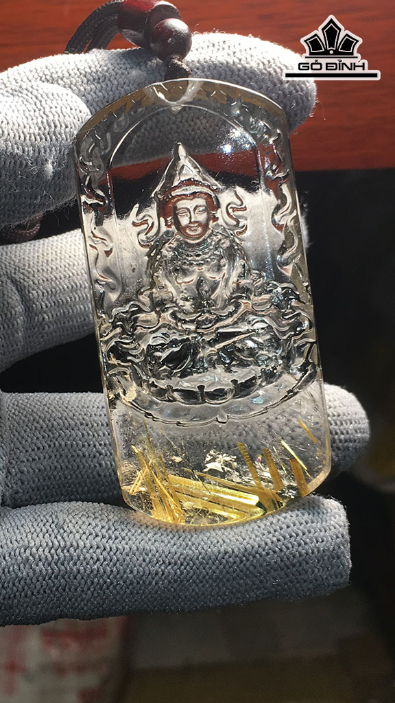 Mặt Dây Chuyền Phật Đá Thạch Anh Tóc Vàng Cao 66,4 Ngang 32,9 Sâu 10,2 (mm) 47gr