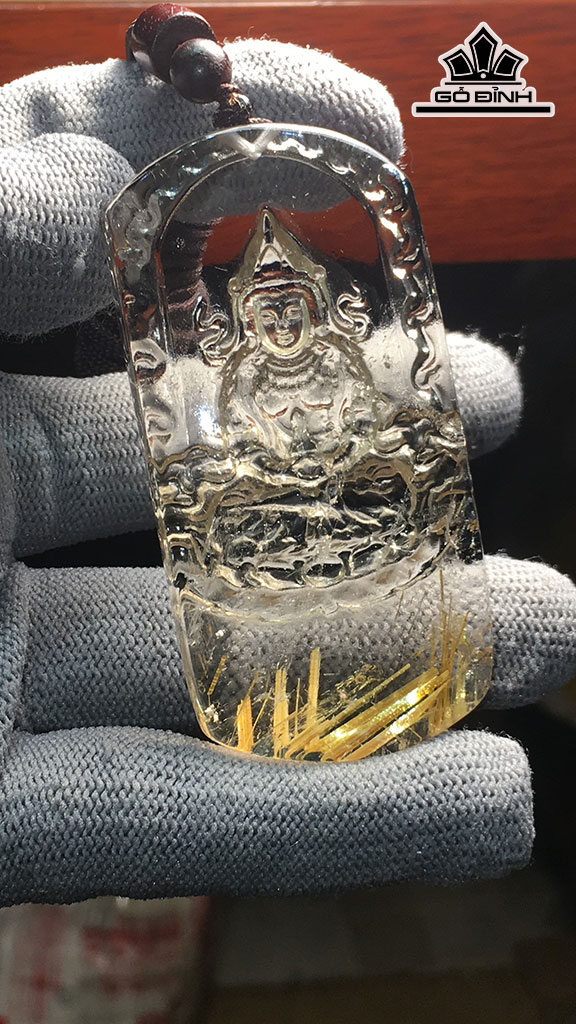 Mặt Dây Chuyền Phật Đá Thạch Anh Tóc Vàng Cao 66,4 Ngang 32,9 Sâu 10,2 (mm) 47gr