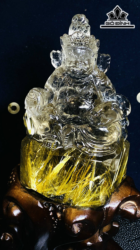 Tượng Hoàng Thần Tài Bảo Thiên Đá Thạch Anh Tóc Vàng Cao 120,85 Ngang 46,15 (mm) 0,4kg