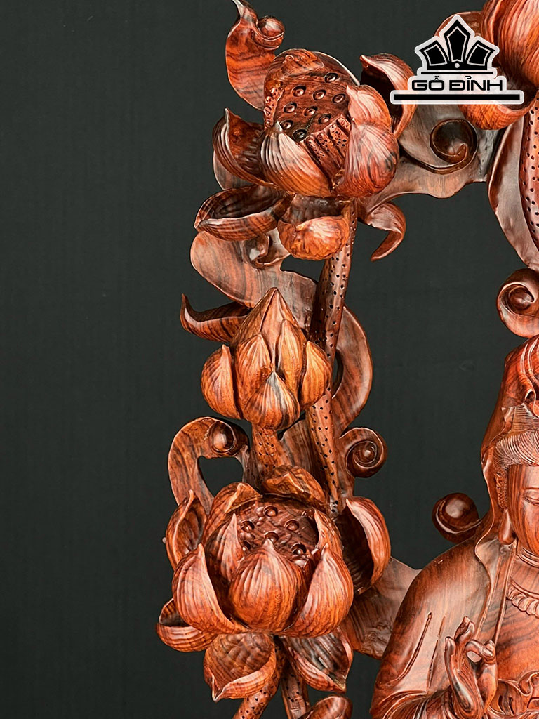 Tượng Phật Bà Quan Âm Gỗ Trắc Cao 94 Ngang 45 Sâu 23 (cm)