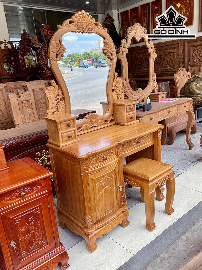 Bàn Trang Điểm Gỗ Gõ Đỏ (Cà te) Cao 70 Ngang 90 Sâu 43 (cm)