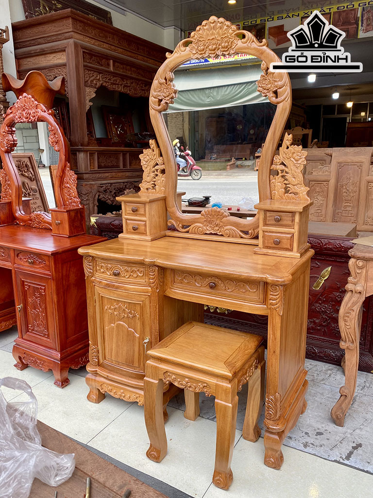 Bàn Trang Điểm Gỗ Gõ Đỏ (Cà te) Cao 70 Ngang 90 Sâu 43 (cm)